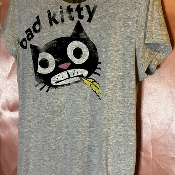 Vintage 2000s Y2K Classics Gray 'Bad Kitty' Graphic T-Shirt Plus Size XL - Picture 2 of 4